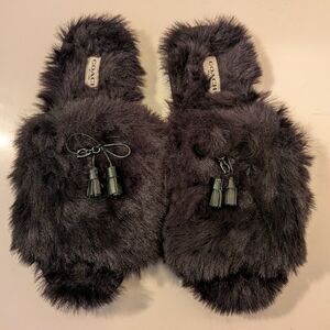 COACH Black Furry Slide Slippers | US 6